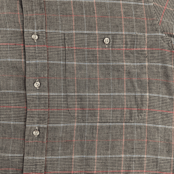 Vintage Saks Fifth Avenue Shirt Adult LARGE Brown Houndstooth Plaid Pocket 90s - Picture 2 of 6